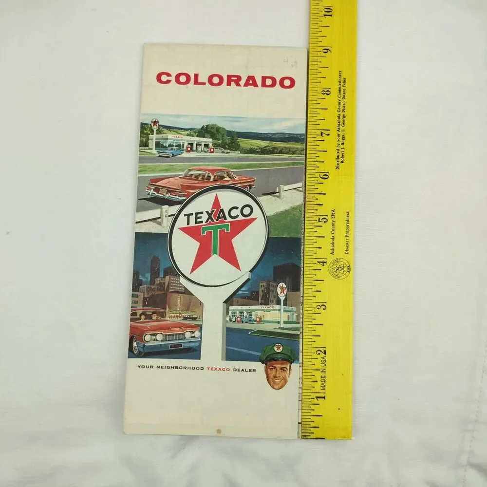 Colorado Texaco Gas Station Vintage Travel Road Trip USA Map Vacation